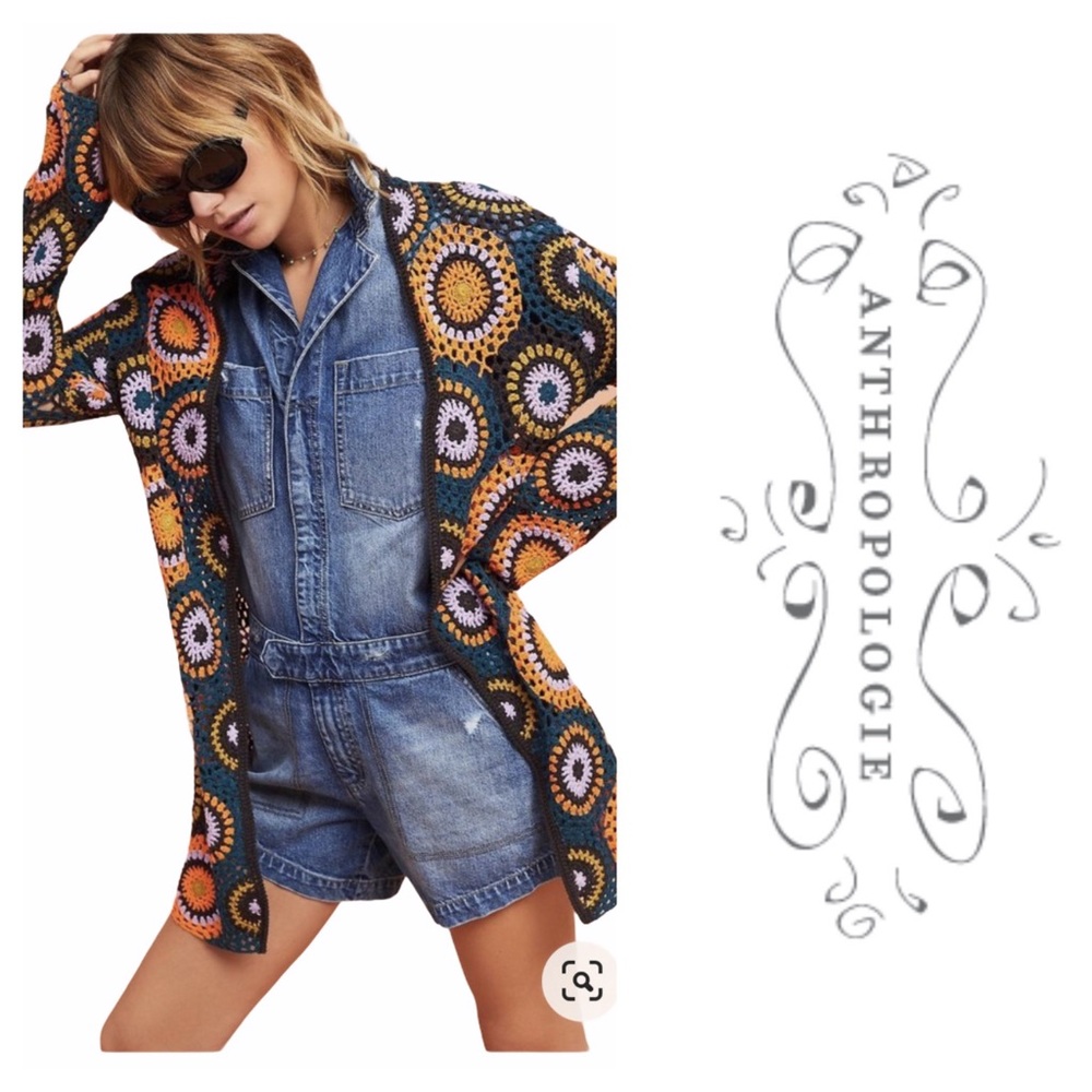 Anthropologie Moth Crochet Medallion Long Cardigan